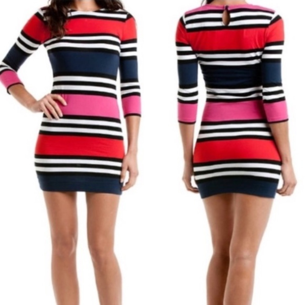 French Connection Striped Dress with Shoulder Pads